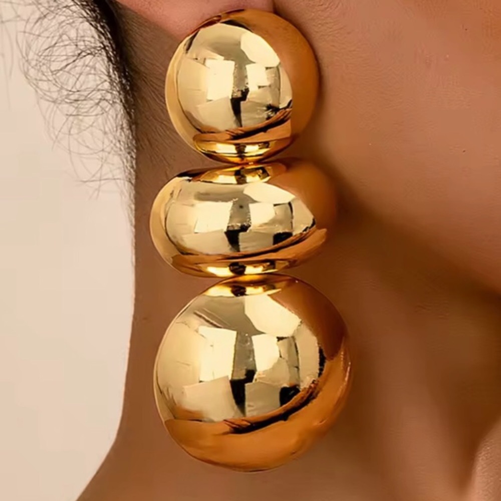 Shiny 24k Gold PlatedTriple-Ball Drop Earrings new